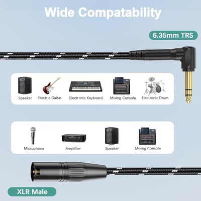 1/4 TRS Right Angle to XLR Male Audio Cable, 10ft 3-pin XLR Male Balanced Audio Cable for Mixer, Microphone, Studio, Stage Equipment, Reliable Connection for Clear Sound image 3