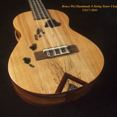 Handmade 8 String Tenor Ukulele, Solid Spalted Maple, Acacia, The Islands Soundhole, Soft-bag, Bruce Wei UG17-3043 image 2