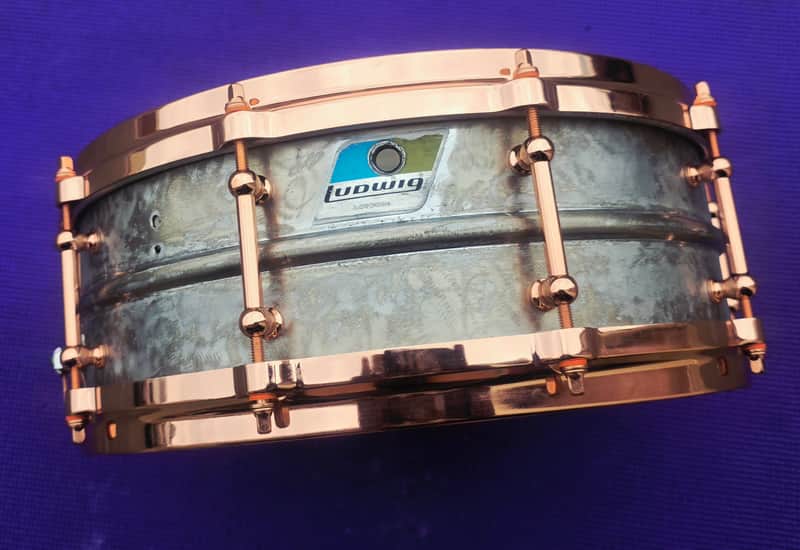 Ludwig LM400 prototype AVH Limited Edition Alex Van Halen Signature Supraphonic 6.5x14" 10-Lug Aluminum Snare Drum with Tube Lugs, Copper Hardware 2017 - Raw Aluminum image 1