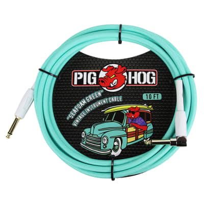 Pig Hog PCH10SGR 1/4' Straight to 1/4' Right-Angle Seafoam Green Instrument Cable, 10 feet image 2