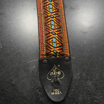 Vintage Original ACE 1960s Jacquard-Woven Pattern Leather Guitar Strap image 3
