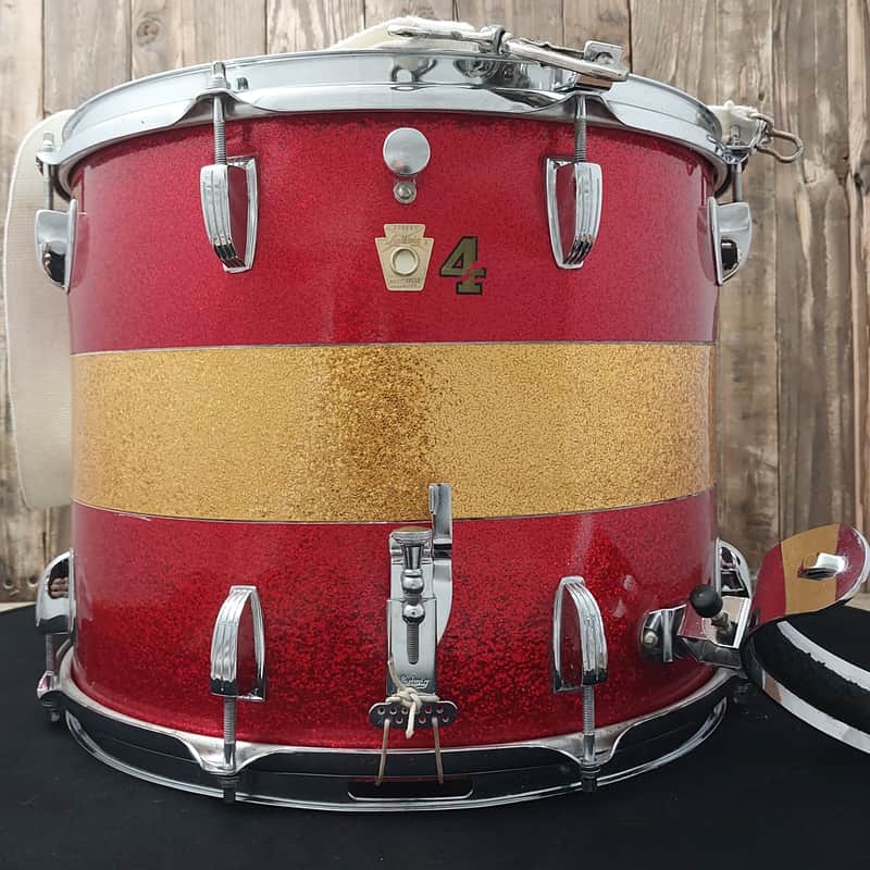 60's Ludwig 15"x12" Firehouse #4 Red/Gold Tri-Band Sparkle Marching Snare Drum image 1