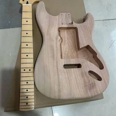 1 Set Unfinished Mahogany Wood Guitar Strat Style Body with Maple Neck image 1