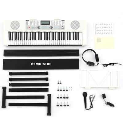 MUSTAR White 61Key Lighted Up Electric Keyboard Bench,Stand,Headphone,Microphone image 6