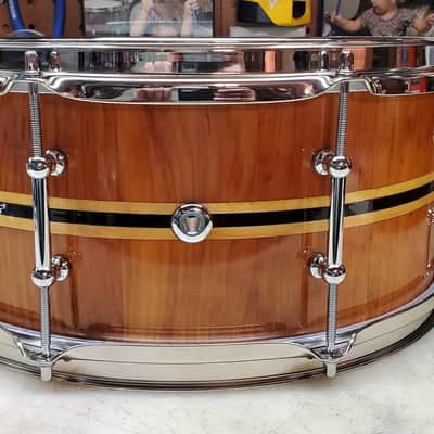 awdrums Custom Shop 6.5”x14” Finger Jointed STAVE Snare Drum 2025 - Cherry Wood with Wenge & Maple Inlays VIDEO !!! image 2