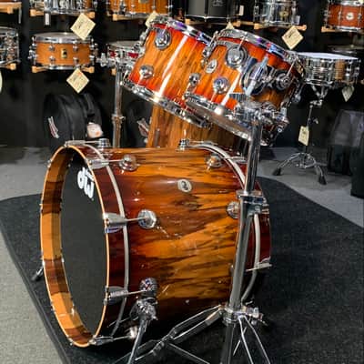 ~WOW!~ DW Collector's Series SSC Maple 4-Piece 10/12/16/22 Drum Kit Set in Rich Red Burst Lacquer over Exotic Tigerwood with Chrome Hardware image 3