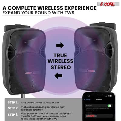 5 Core Party Speaker w Microphone 400W Big Rechargeable Bluetooth Loud PA DJ Karaoke System w Stand-ACTIVE HOME 10 2-MIC image 2