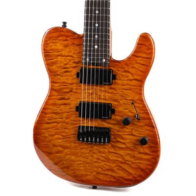 Charvel Custom Shop Style 2 7-String Masterbuilt Red Dave Quilt Maple Top Transparent Amber 2022 image 7