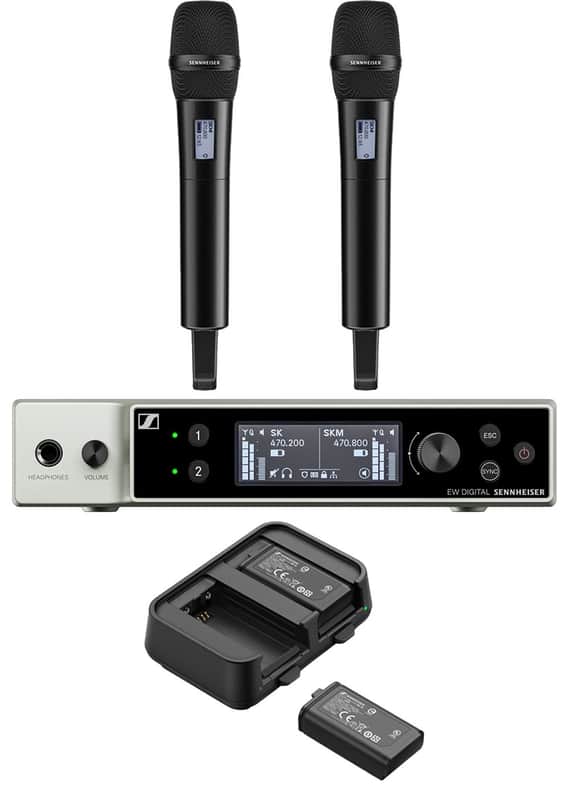 Sennheiser EW-DX-EM-D-2-835-K EW-DX Dante Dual Channel Wireless Bundle with 2 SKM Transmitters, 2 E835 Mic Modules, 2 batteries, 1 charger in Q1 Band image 1