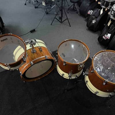 ~BENTLEY'S EXCLUSIVE~ Dixon Little Roomer Select 4-Piece 12/14/16/20 Drum Kit Set in Natural Mahogany to Pearl White with Black Pinstripe image 7