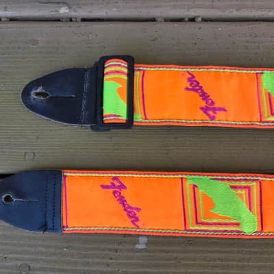 Vintage Circa 1981 Fender Guitar Strap in Rare Orange, Green Pattern! image 2