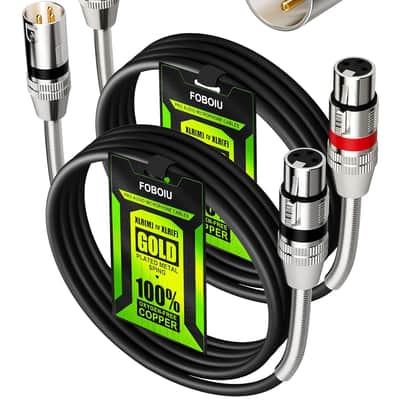 XLR Cables 6ft 2 Pack, XLR Microphone Mic Cable, Shielded Balanced 3-pin Male to Female Oxygen-Free Copper (OFC) XLR Cable Speaker Cord with Gold-Plated Connectors Metal Spring image 1