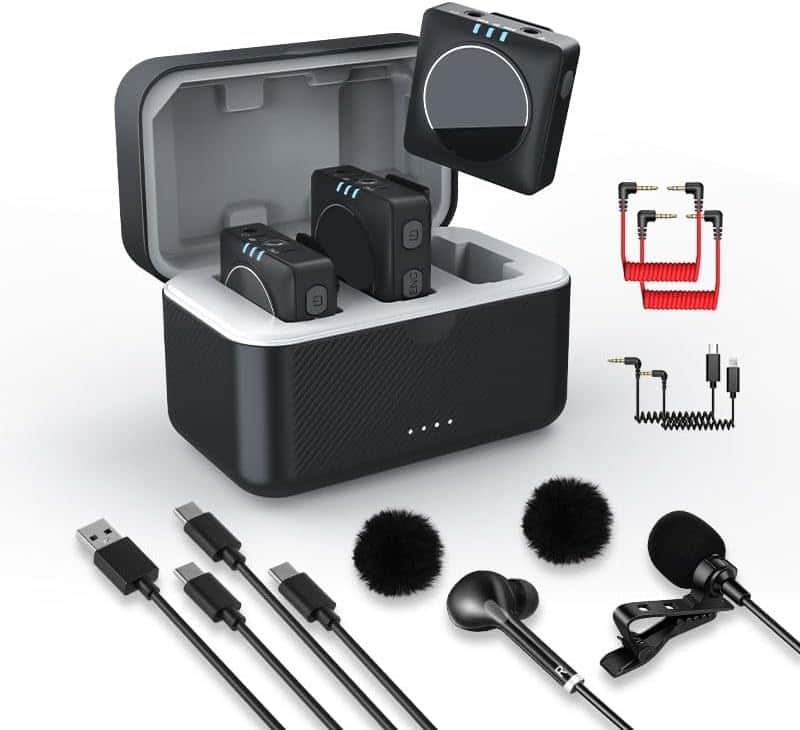 Professional Wireless Lavalier Microphone System Charging Case), with 2.4GHz Real Time Monitoring, Compact 1 Receiver & Dual Transmitter with Noise Cancellation image 1