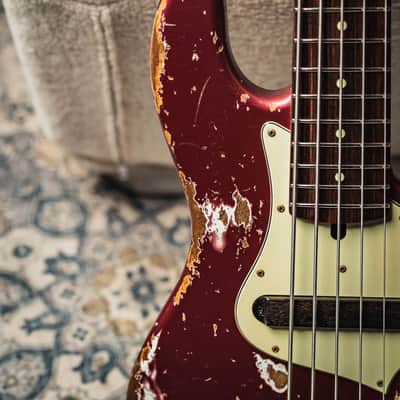 Xotic XJ-1T 5 String Heavy Aged-Burgundy Mist w/Matching Headstock image 4