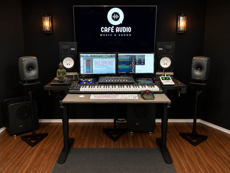 Custom Music Production Electric Sit-Stand Desk w/ Built-In 61-Key MIDI Keyboard image 1