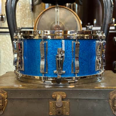 USED 90's Ludwig 6.5x14 Monroe Era Classic Maple Snare Drum in Blue Sparkle image 2