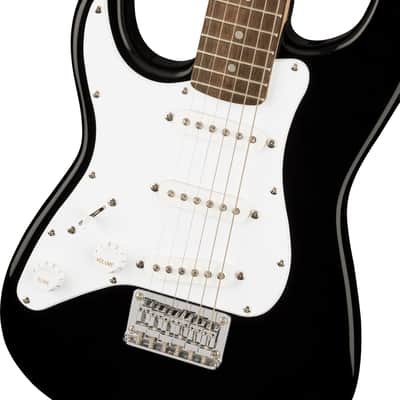 Squier Mini Stratocaster Left-Handed Electric Guitar, Laurel Fingerboard, White Pickguard, Black image 2