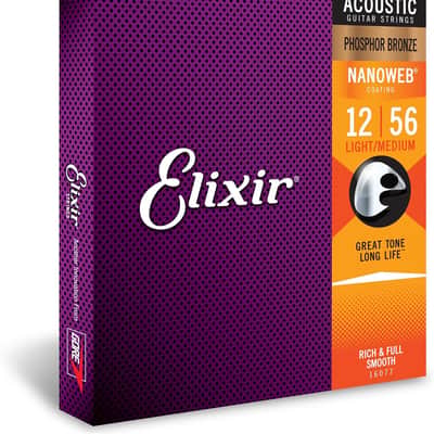 Elixir Strings - Acoustic Phosphor Bronze with NANOWEB Coating - Elixir Acoustic Guitar Strings - Light/Medium (.012-.056) 16077 image 1