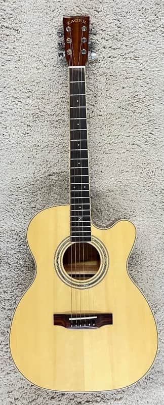 Zager ZAD-500MCE/N Solid Spruce/Mahogany Acoustic Electric OM Size + Case - Used image 1