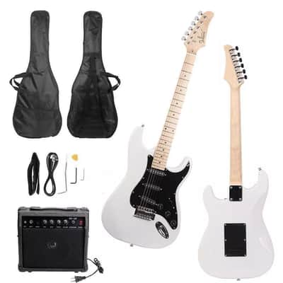GST Electric Guitar Starter Kit – 6-String, Basswood Body, 20W Amp, White w/ Black Pickguard | Full Beginner Bundle image 1