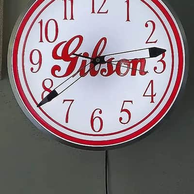 1930's-40's Style Gibson Guitars Pre-War Script Logo Round Light Up Clock Killer Cool Man Cave/Garage Accessory image 4