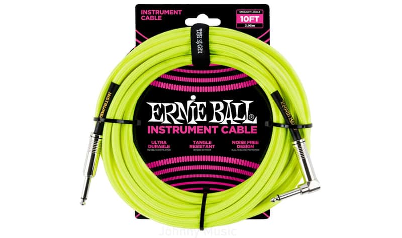 10' Braided Straight / Angle Instrument Cable Neon Yellow - Dual Shielded 99.95 O2-free Copper Roadworthy Design, Limited Lifetime Warranty image 1