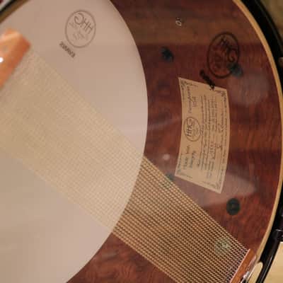 HHG drums 14x7 Bubinga, Tulipwood, Maple  2021 High Gloss Natural Lacquer, Herringbone Inlay, Black Nickel Hardware image 6
