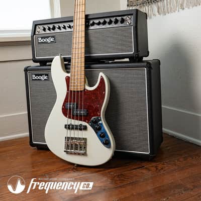Gregg Guitars PJ5 Bass in Olympic White with an Chambered Ash Body and Roasted Flamed Maple Neck image 6