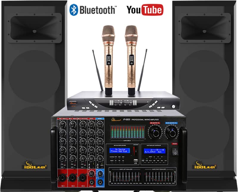 IDOLmain 8000W Mixing Amplifier W/ 6000W 12" High-End Speakers, Wireless Microphones Karaoke System image 1