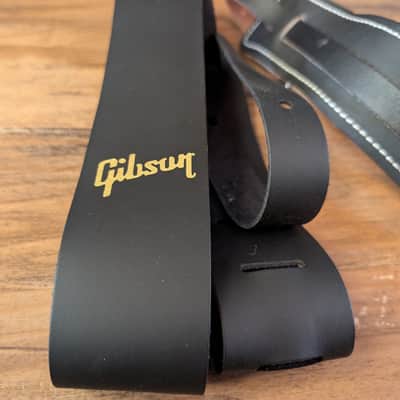 Gibson Guitar Strap Lot Of 2 Different Brands USA Black Leather EXCELLENT image 2