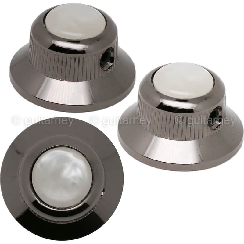 NEW (3) Q-Parts UFO Guitar Knobs KBU-0751 Acrylic White Pearl on Top COSMO BLACK image 1