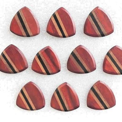 Padauk, Teak, & Ebony Wood Guitar Or Bass Pick - 3.0 mm Ultra Heavy Gauge - 346 Wedge Triangle Shape - Natural Finish Handmade Specialty Exotic Plectrum - 6 Pack New image 2