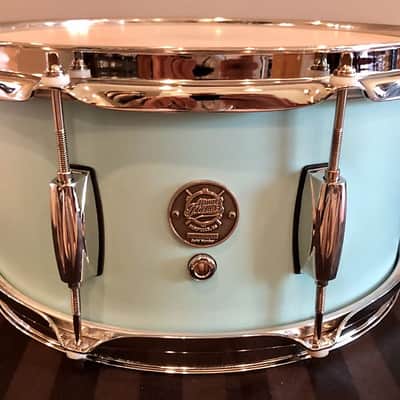 D.P. Custom Preferred Power Piccolo 6.5”x13” 6-Ply Maple Snare Drum Sea-Foam Blue-Sea Foam Blue / Brand New image 1