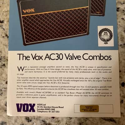 Vox AC30 Amp Brochure 1985 AC-30 image 1