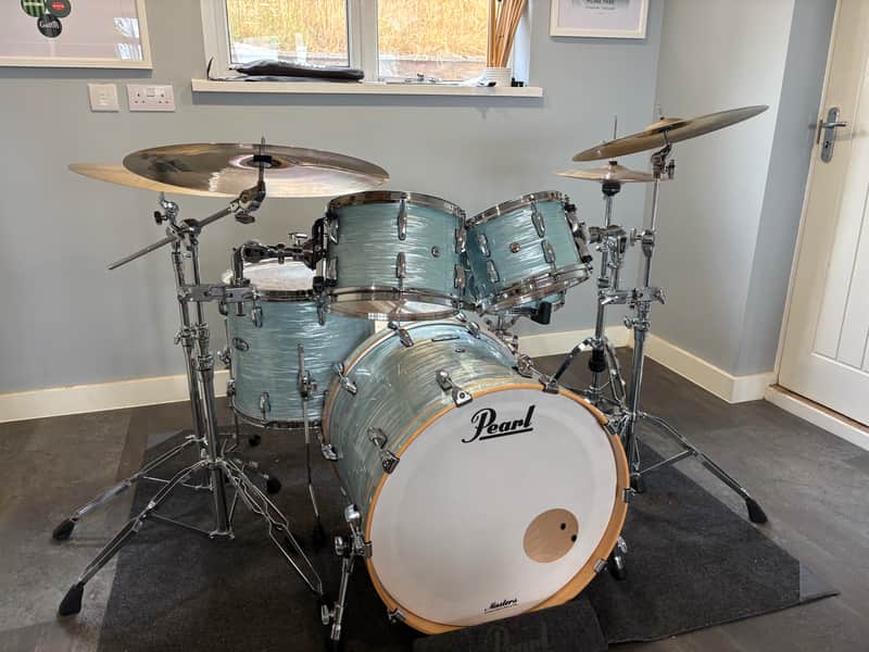 Pearl Masters Maple Complete 22" 5-Piece Drum Kit - Ice Blue Oyster + Sabian AAX Cymbals 2019 image 1
