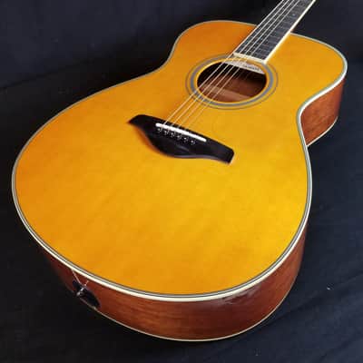 Yamaha FS-TA TransAcoustic Folk Size Concert Acoustic/Electric Guitar, Solid Spruce Top, Vintage Tint image 4
