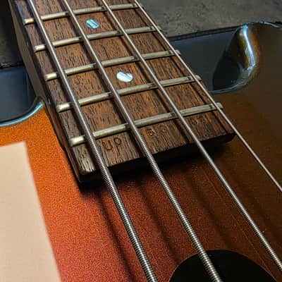 Jackson USA JJ Bass Custom Shop Interference Hot Rod Flames Flip-Flop Color Change 32" Medium Short Scale Scott Ian Music Man Stingray Pickup 18V Preamp American Slap Bass Guitar image 3