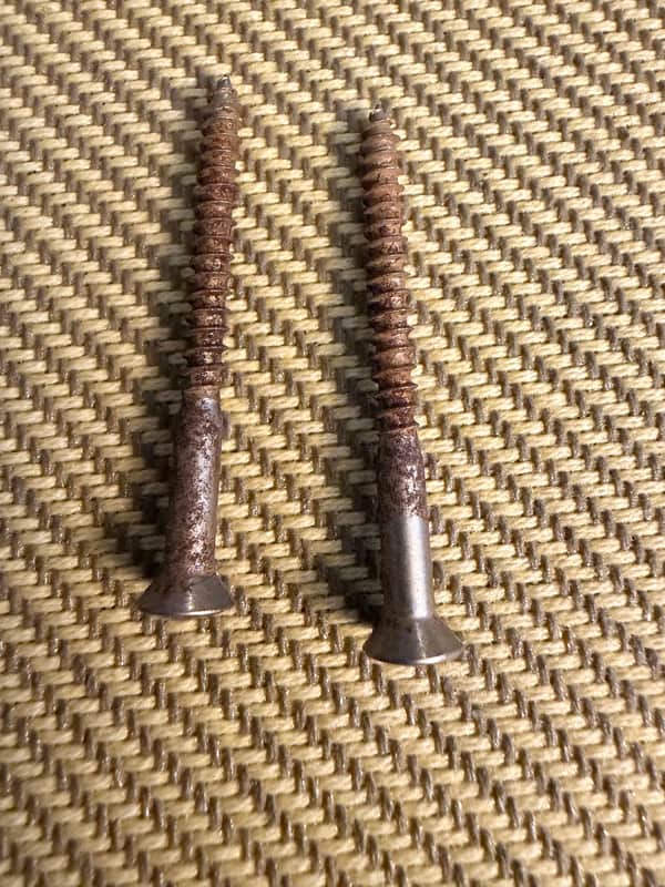 1954 Fender Stratocaster Bridge Trem Mounting Screws 2 Real Original 1954 1955 1956 1957 1958 1959 Strat SRV Eric Johnson Virginia 54 Clapton Brownie Blackie Better Than Callaham Glendale Allparts Real Vintage Playwear image 1