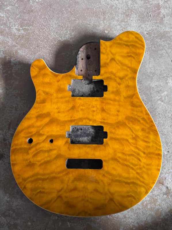 Left Handed Yellow Quilted Maple Top EVH Style Guitar Body  DIY Project image 1