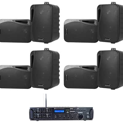 Rockville Rock Zone 8 Ch. Receiver+16) Black 4" Wall Speakers For Restaurant/Bar image 1