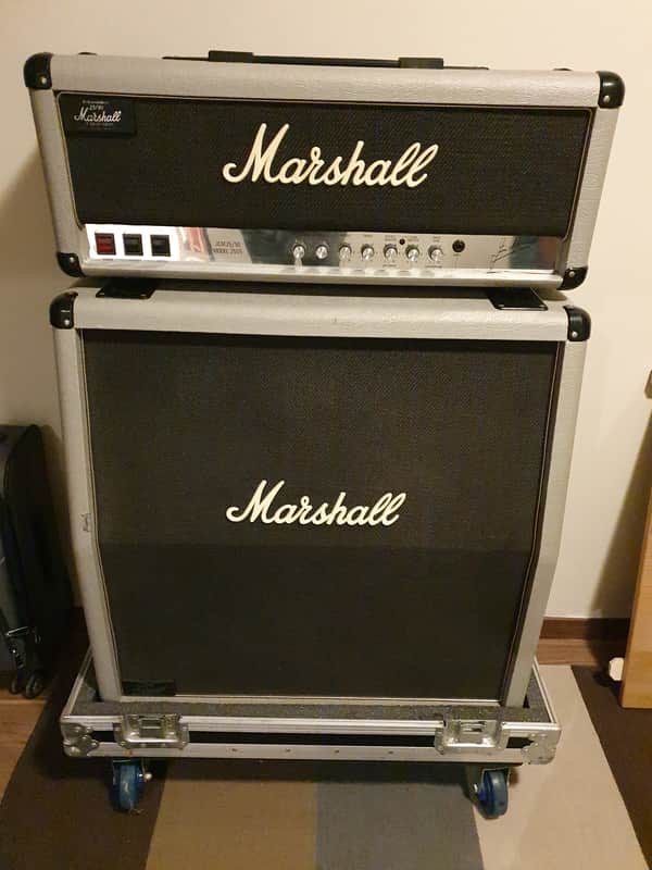 Marshall JCM25/50 "Silver Jubilee" Model 2555 2-Channel 100-Watt Guitar Amp Head and Cabinet 1987 - 1988 - Silver with Travel Cases image 1