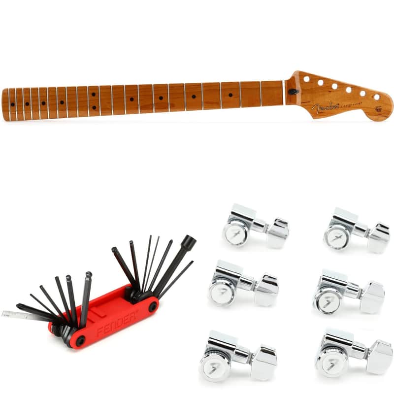 Fender Roasted Maple Standard Series Stratocaster Neck with Locking Tuning Machines and Multi-Tool - Maple Fingerboard image 1