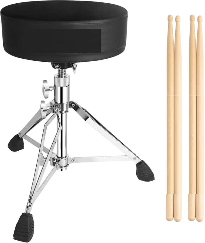 Drum Throne Seat,Adjustable Stool Drum Universal Thick Padded Drum Throne Drummer Stool with 2Pacs 5A Drumsticks image 1