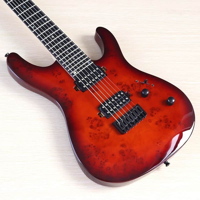Red Burst Custom 7 String Electric Guitar, Quilted Maple Top Body and Neck image 1