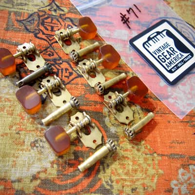 1930s-1940s Kluson Tuners for Gibson Vega Kay Archtop Jazz Guitar Gold with Amber Buttons Authentic Vintage image 7