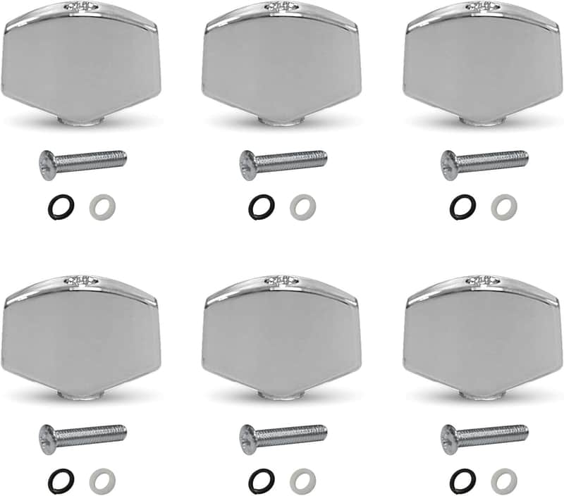 Metal Big Square Shape Guitar Tuning Peg Tuners Machine Head Replacemen Buttons knob Handle Tip (Chrome, 6) image 1
