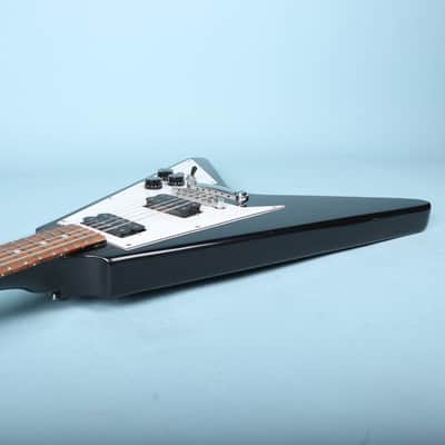 Flying V Style Electric Guitar in Black with White Pickguard image 14