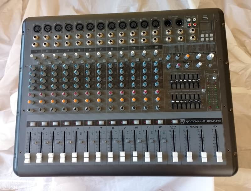 Rockville RPM1470 14-Channel 6000 Watt Powered Mixer, 7 Band EQ, 24-Bit Effects, USB, Bluetooth, and 48V Phantom Power image 1