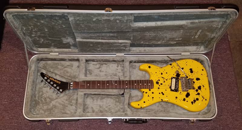 Early 1980's Kramer Focus 1000 | Black Splatter on Yellow | Like New Road Runner Hardshell Case image 1
