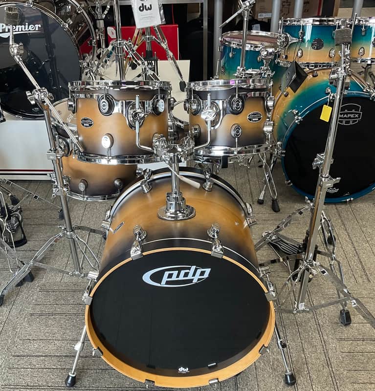 pdp tobacco burst Concept Maple 14x16 Floor Tom At DW Workshop the The Drummers Choice  is more than a slogan Beautiful clean 7piece PDP Platinum